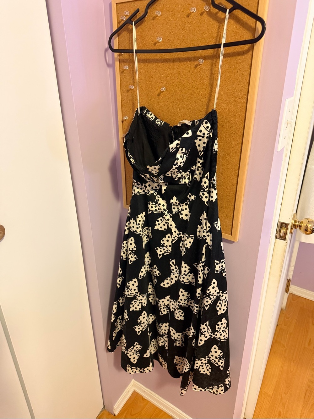 Black and White Polka Bow-Print Midi Dress with Spaghetti Straps
